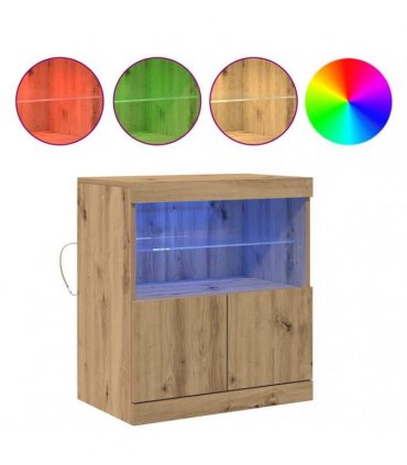 vidaXL LED Sideboard Brown 60.5 x 37 x 67 cm Engineered Wood — Colour: Artisan oak — V0672046991