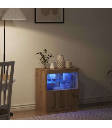 vidaXL LED Sideboard Brown 60.5 x 37 x 67 cm Engineered Wood — Colour: Artisan oak — V0672046991