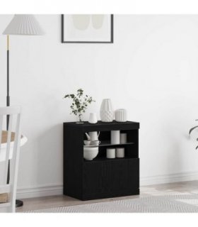 vidaXL LED Sideboard Black 60.5 x 37 x 67 cm Engineered Wood — Colour: Black oak — V0672046996