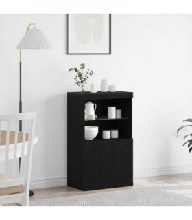 vidaXL LED Sideboard Black 60 x 37 x 100 cm Engineered Wood — Colour: Black oak
