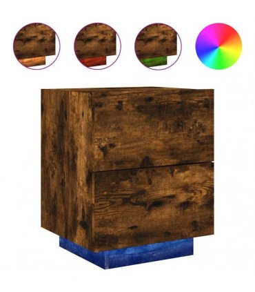 vidaXL Bedside Cabinet with LED Lights Smoked Oak Engineered Wood