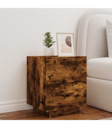 vidaXL Bedside Cabinet with LED Lights Smoked Oak Engineered Wood