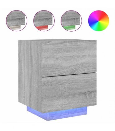 vidaXL Bedside Cabinets with LED Lights 2 pcs Grey Sonoma Engineered Wood