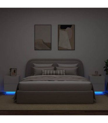 vidaXL Bedside Cabinets with LED Lights 2 pcs White Engineered Wood