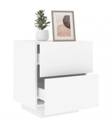 vidaXL Bedside Cabinets with LED Lights 2 pcs White Engineered Wood
