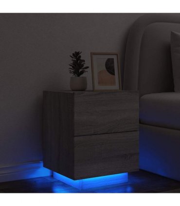 vidaXL Bedside Cabinet with LED Lights Grey Sonoma Engineered Wood