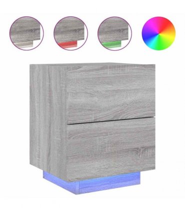 vidaXL Bedside Cabinet with LED Lights Grey Sonoma Engineered Wood