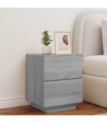 vidaXL Bedside Cabinet with LED Lights Grey Sonoma Engineered Wood