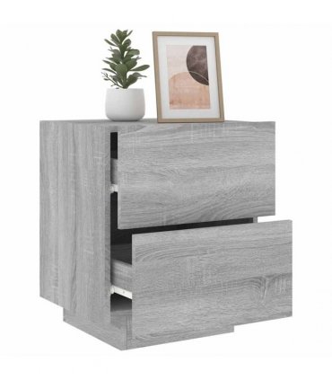 vidaXL Bedside Cabinet with LED Lights Grey Sonoma Engineered Wood