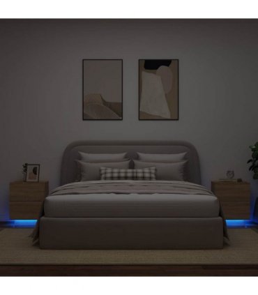 vidaXL Bedside Cabinets with LED Lights 2 pcs Sonoma Oak Engineered Wood