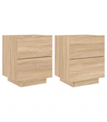 vidaXL Bedside Cabinets with LED Lights 2 pcs Sonoma Oak Engineered Wood