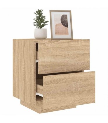 vidaXL Bedside Cabinets with LED Lights 2 pcs Sonoma Oak Engineered Wood