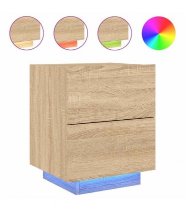 vidaXL Bedside Cabinets with LED Lights 2 pcs Sonoma Oak Engineered Wood