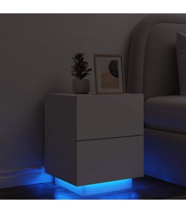 vidaXL Bedside Cabinet with LED Lights White Engineered Wood