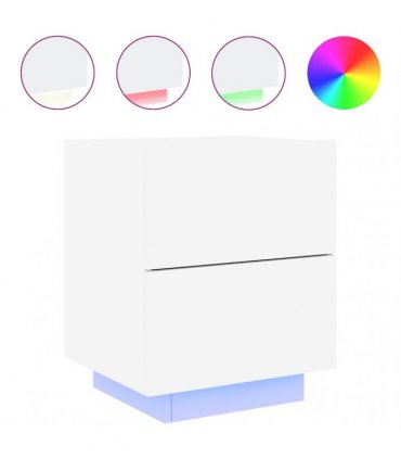 vidaXL Bedside Cabinet with LED Lights White Engineered Wood