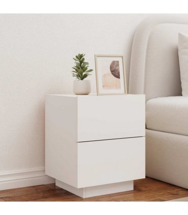 vidaXL Bedside Cabinet with LED Lights White Engineered Wood