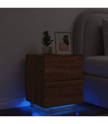 vidaXL Bedside Cabinet with LED Lights Brown Oak Engineered Wood