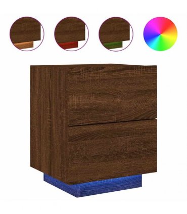 vidaXL Bedside Cabinet with LED Lights Brown Oak Engineered Wood