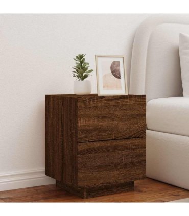 vidaXL Bedside Cabinet with LED Lights Brown Oak Engineered Wood