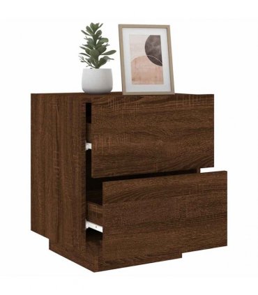 vidaXL Bedside Cabinet with LED Lights Brown Oak Engineered Wood