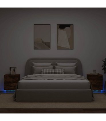 vidaXL Bedside Cabinets with LED Lights 2 pcs Smoked Oak Engineered Wood