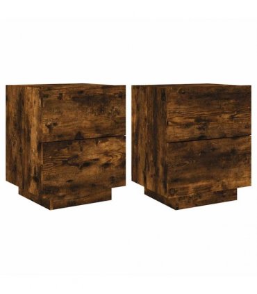 vidaXL Bedside Cabinets with LED Lights 2 pcs Smoked Oak Engineered Wood