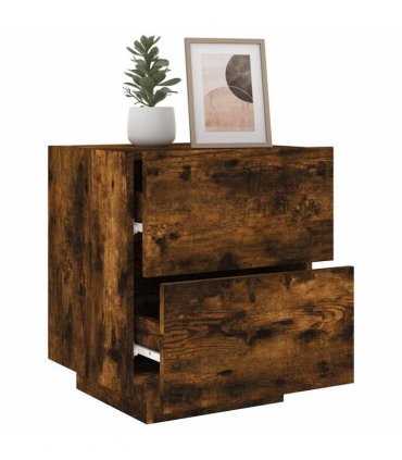 vidaXL Bedside Cabinets with LED Lights 2 pcs Smoked Oak Engineered Wood