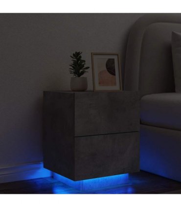 vidaXL Bedside Cabinet with LED Lights Concrete Grey Engineered Wood