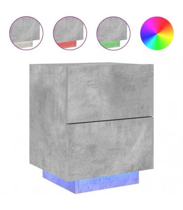 vidaXL Bedside Cabinet with LED Lights Concrete Grey Engineered Wood
