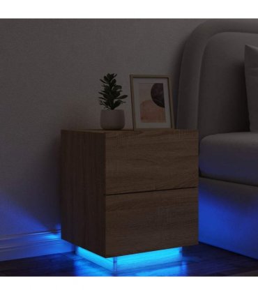 vidaXL Bedside Cabinet with LED Lights Sonoma Oak Engineered Wood