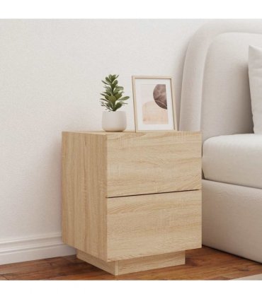 vidaXL Bedside Cabinet with LED Lights Sonoma Oak Engineered Wood
