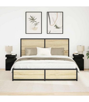 vidaXL Bedside Cabinet 2 pcs Black Oak 35 x 39 x 55 cm Engineered wood