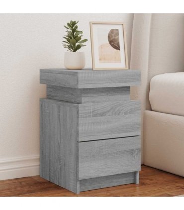 vidaXL Bedside Cabinets with LED Lights 2 pcs Grey Sonoma 35x39x55 cm