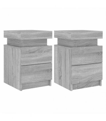 vidaXL Bedside Cabinets with LED Lights 2 pcs Grey Sonoma 35x39x55 cm