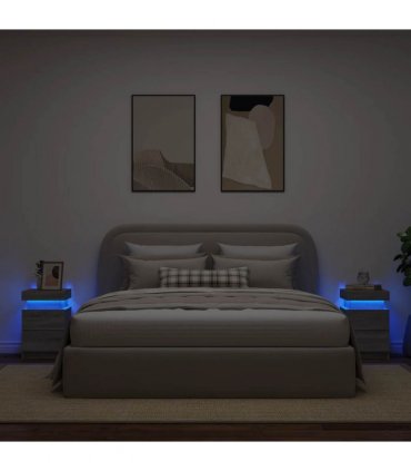 vidaXL Bedside Cabinets with LED Lights 2 pcs Grey Sonoma 35x39x55 cm
