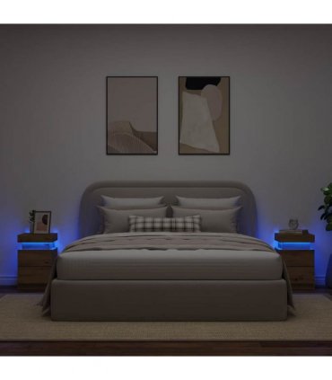 vidaXL Bedside Cabinets with LED 2 pcs Artisian Oak 35x39x55 cm Engineered Wood