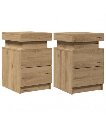vidaXL Bedside Cabinets with LED 2 pcs Artisian Oak 35x39x55 cm Engineered Wood