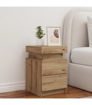 vidaXL Bedside Cabinet with LED Artisian Oak 35x39x55 cm Engineered Wood