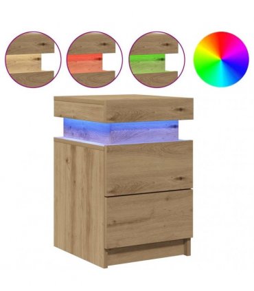 vidaXL Bedside Cabinet with LED Artisian Oak 35x39x55 cm Engineered Wood