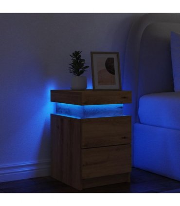 vidaXL Bedside Cabinet with LED Artisian Oak 35x39x55 cm Engineered Wood