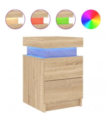 vidaXL Bedside Cabinet with LED Lights Sonoma Oak 35x39x55 cm