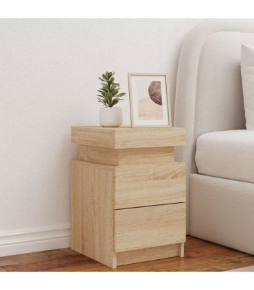 vidaXL Bedside Cabinet with LED Lights Sonoma Oak 35x39x55 cm