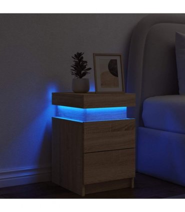 vidaXL Bedside Cabinet with LED Lights Sonoma Oak 35x39x55 cm