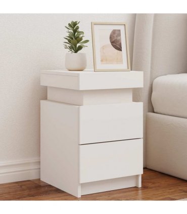 vidaXL Bedside Cabinets with LED Lights 2 pcs White 35x39x55 cm