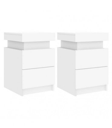 vidaXL Bedside Cabinets with LED Lights 2 pcs White 35x39x55 cm