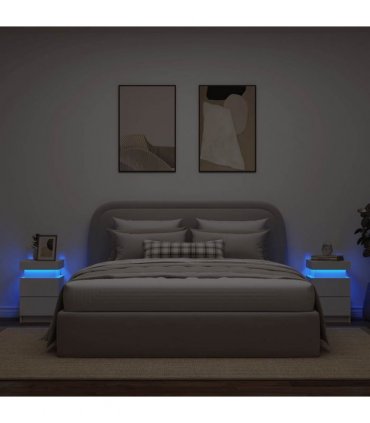 vidaXL Bedside Cabinets with LED Lights 2 pcs White 35x39x55 cm