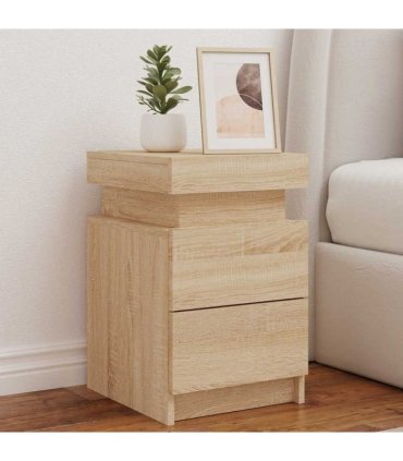 vidaXL Bedside Cabinets with LED Lights 2 pcs Sonoma Oak 35x39x55 cm