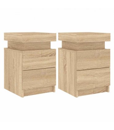 vidaXL Bedside Cabinets with LED Lights 2 pcs Sonoma Oak 35x39x55 cm