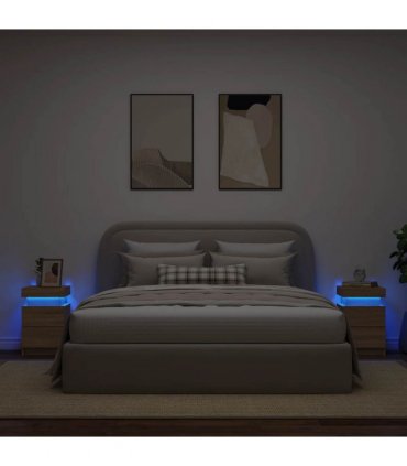 vidaXL Bedside Cabinets with LED Lights 2 pcs Sonoma Oak 35x39x55 cm