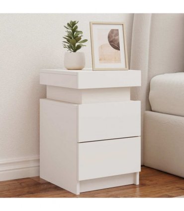 vidaXL Bedside Cabinet with LED Lights White 35x39x55 cm